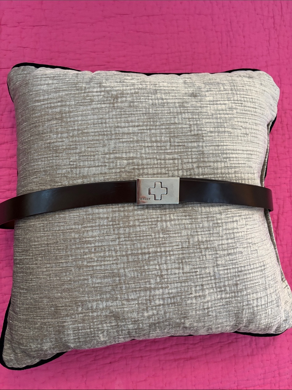 Bally Brown Leather Belt with Silver Cross Buckle, L42 inch